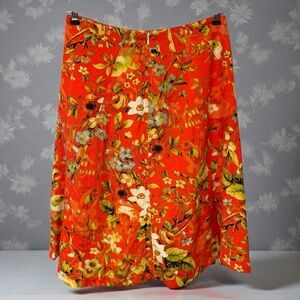 PREMISE ORANGE FLORAL A-LINE MIDI SKIRT SIZE 4